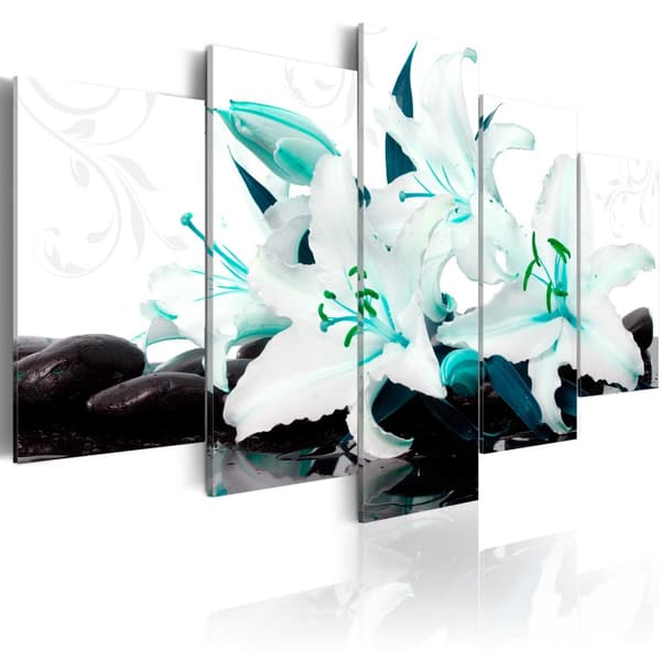 Canvas Tavla - Turquoise lilies and stones