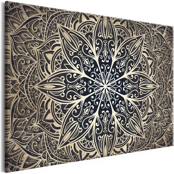 Canvas Tavla - Oriental Flowers Narrow Brown