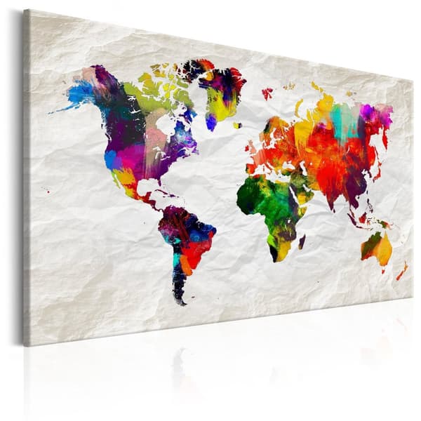 Canvas Tavla - World Map: Rainbow Madness