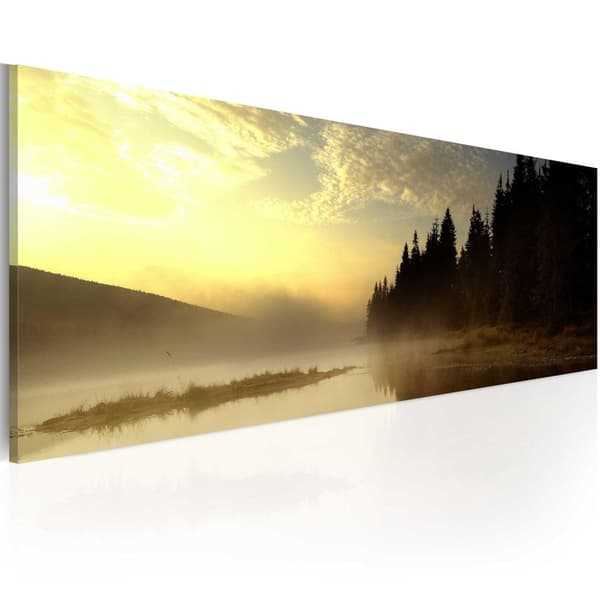 Canvas Tavla - Dimma över en sjö 135x45