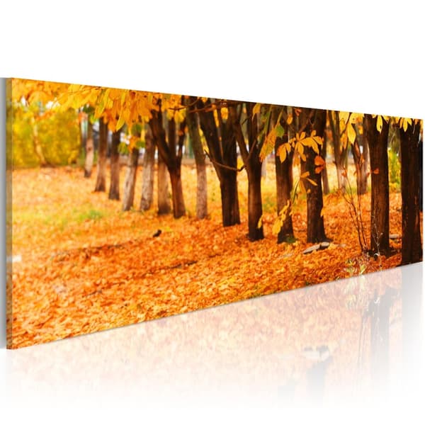 Canvas Tavla - Park covered with golden leaves