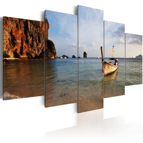 Canvas Tavla - A fishing boat by the sea 200x100