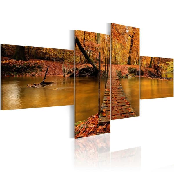 Canvas Tavla - A footbridge over a forest stream