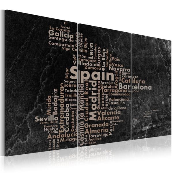 Canvas Tavla - Map of Spain on the blackboard - triptich 120x60