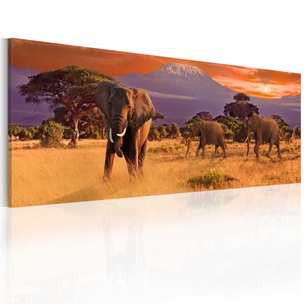 Canvas Tavla - March of african elephants 120x40