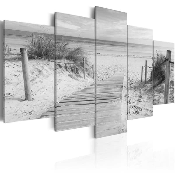 Canvas Tavla - Morning on the beach - black and white