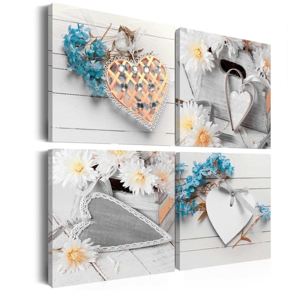 Canvas Tavla - Flowers and hearts 40x40