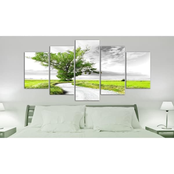 Canvas Tavla - Tree near the Road (5 delar) Green