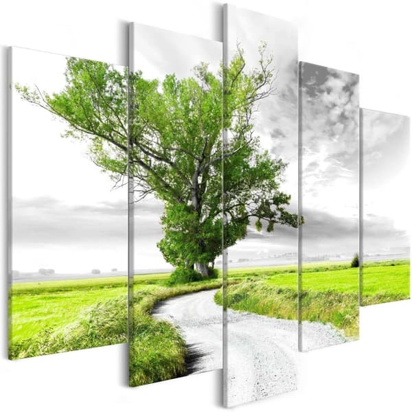 Canvas Tavla - Tree near the Road (5 delar) Green