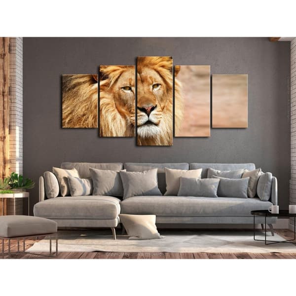 Canvas Tavla - The King of Beasts (5 delar) Wide Orange