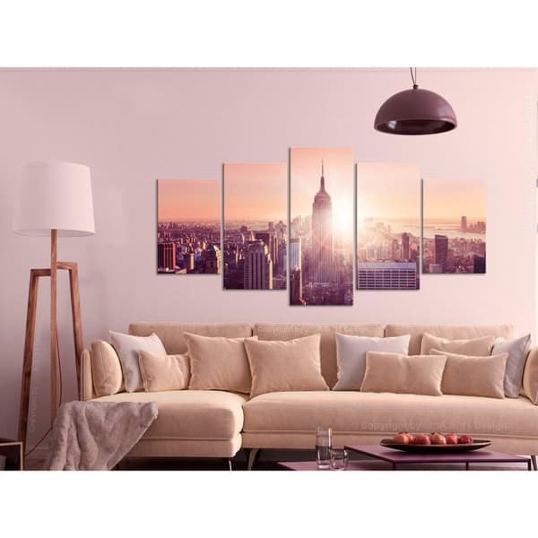 Canvas Tavla - Sun over Manhattan (5 delar) Wide Orange