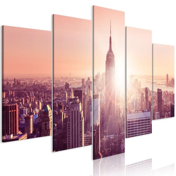 Canvas Tavla - Sun over Manhattan (5 delar) Wide Orange