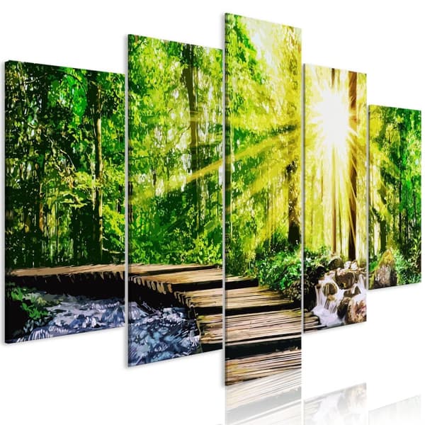 Canvas Tavla - Forest Footbridge (5 delar) Wide 100x50