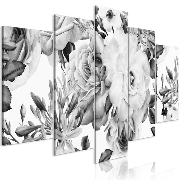 Canvas Tavla - Rose Composition (5 delar) Wide Black and White