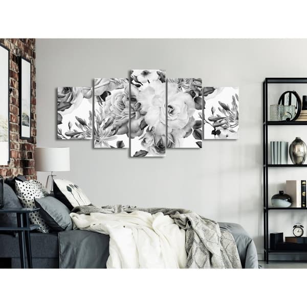 Canvas Tavla - Rose Composition (5 delar) Wide Black and White