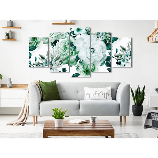 Canvas Tavla - Rose Composition (5 delar) Wide Green