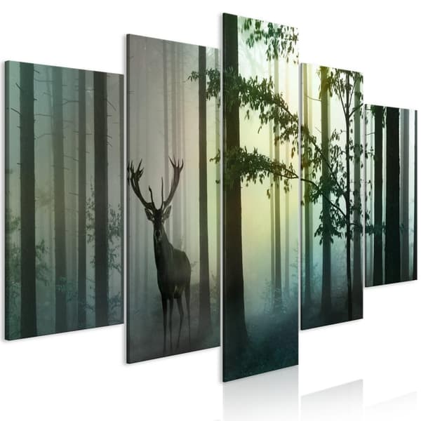 Canvas Tavla - Morning (5 delar) Wide Green