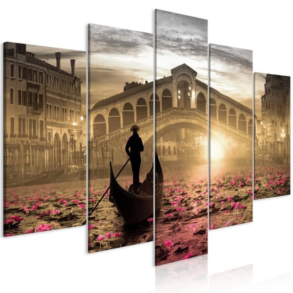 Canvas Tavla - Magic Venice (5 delar) Wide Orange