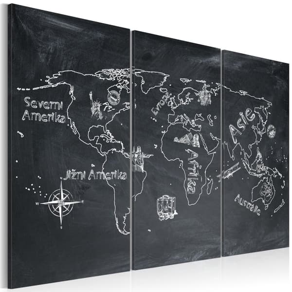 Canvas Tavla - Geografi lektion (tjeckiska språket) - Triptych 90x60