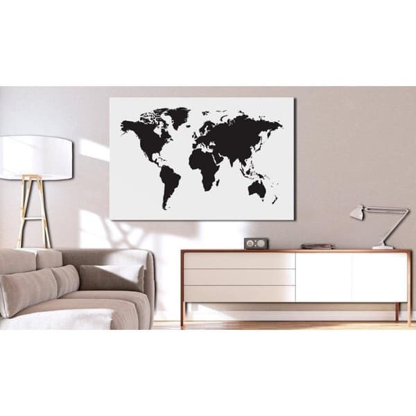 Canvas Tavla - World Map: Black & White Elegance