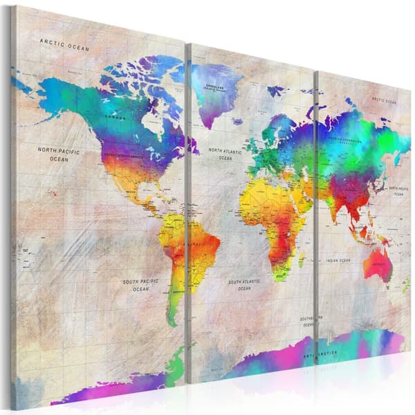 Canvas Tavla - World Map: Rainbow Gradient