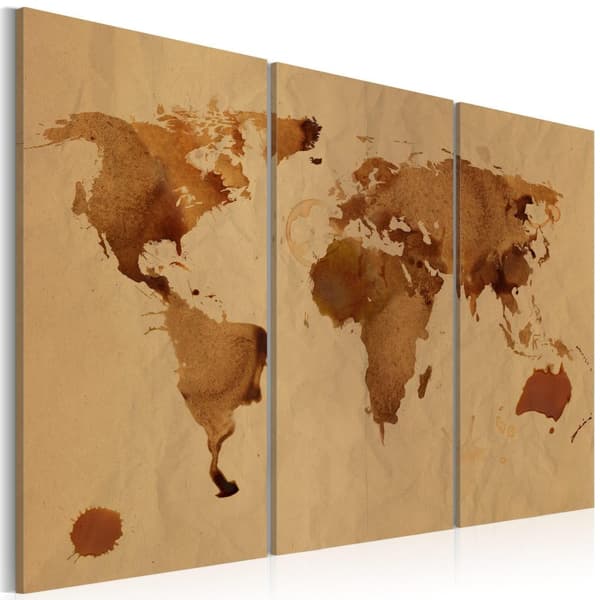 Canvas Tavla - Världen målad med kaffe - Triptych