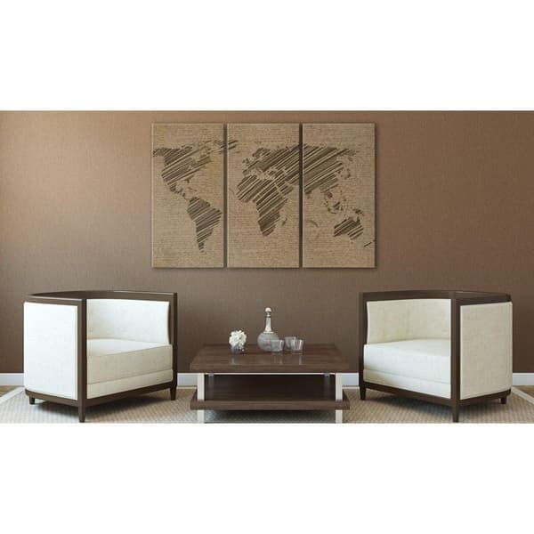 Canvas Tavla - Anteckningar från World - Triptych