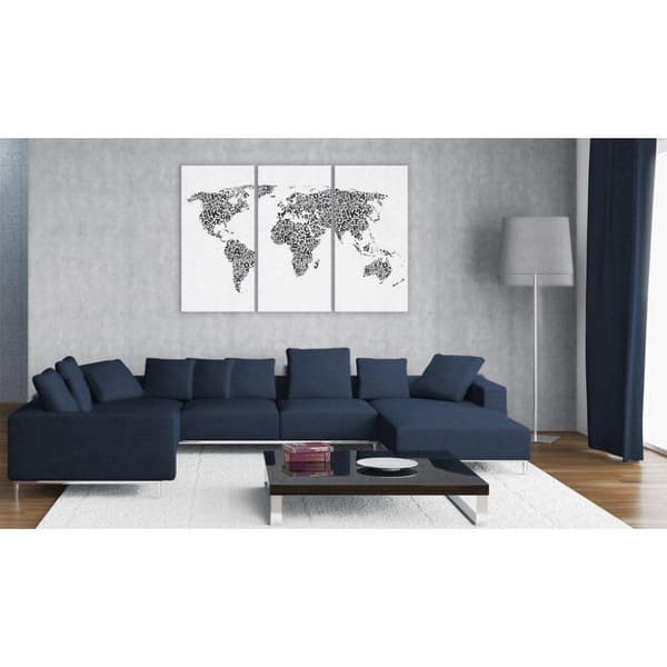 Canvas Tavla - Världskartan - alfabetet - Triptych