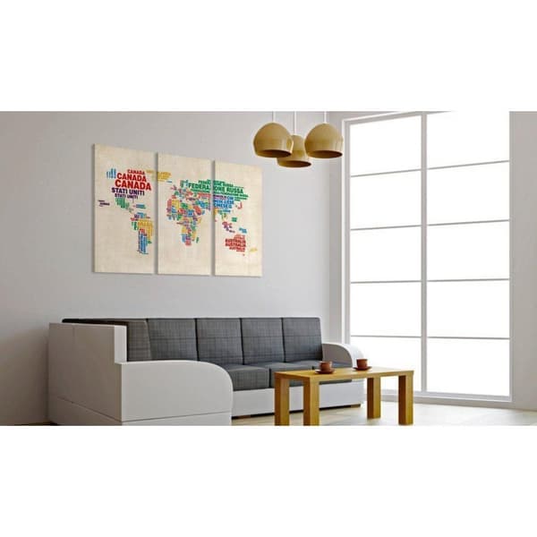 Canvas Tavla - Italienska namnen på de länder i klara färger - Triptych