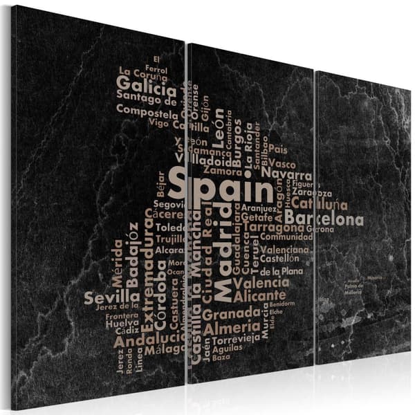 Canvas Tavla - Text map of Spain on the blackboard - triptych 90x60
