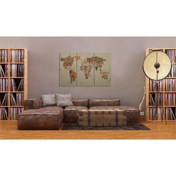 Canvas Tavla - Karta över världen (tyska) - Triptych