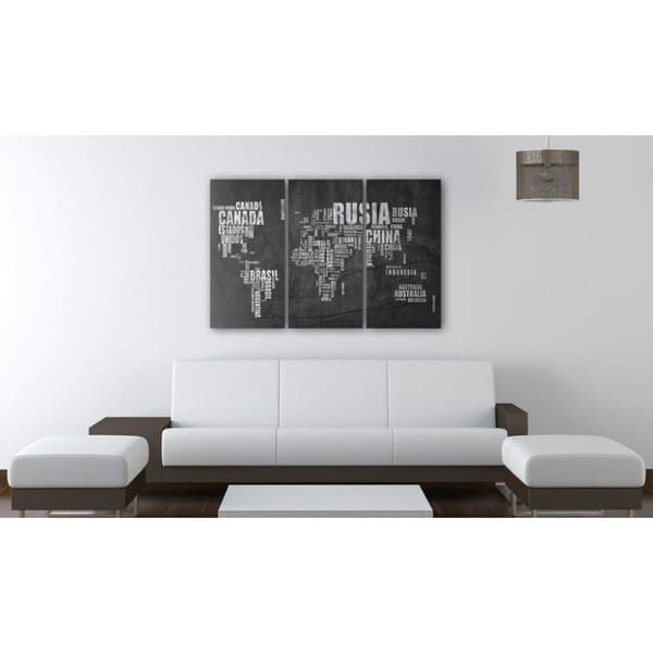 Canvas Tavla - Karta över världen (spanska språket) - Triptych