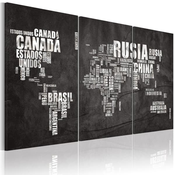 Canvas Tavla - Karta över världen (spanska språket) - Triptych
