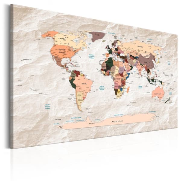 Canvas Tavla - World Map: Stony Oceans 90x60