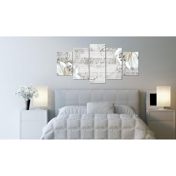 Canvas Tavla - White lilies on wood