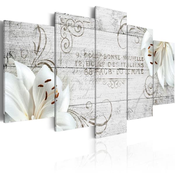 Canvas Tavla - White lilies on wood