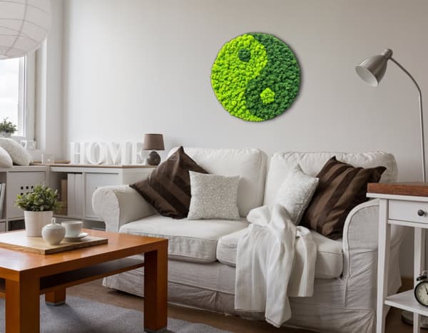 Moss Billede Rund dekoration Stue Soveværelse Badeværelse Vægdekoration Moss Living Bevaret 50 cm Yin Yang Grøn