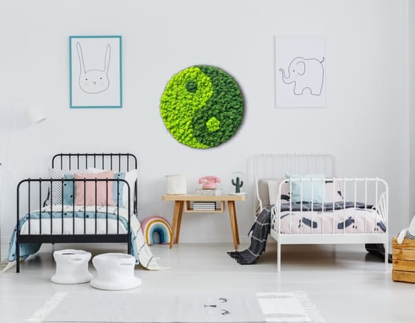 Moss Billede Rund dekoration Stue Soveværelse Badeværelse Vægdekoration Moss Living Bevaret 50 cm Yin Yang Grøn
