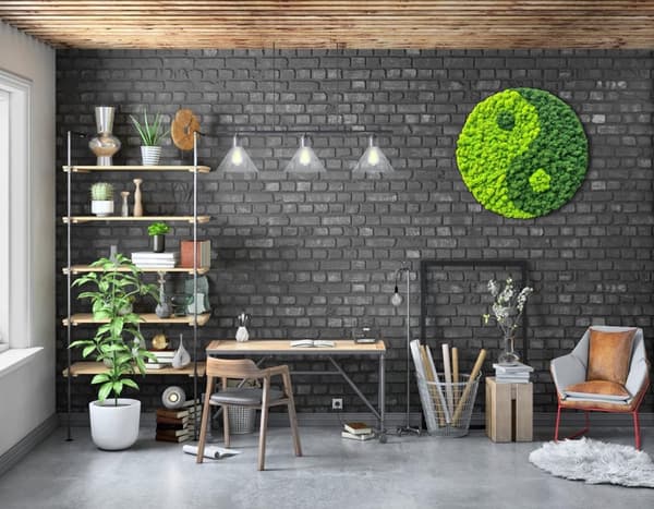 Moss Billede Rund dekoration Stue Soveværelse Badeværelse Vægdekoration Moss Living Bevaret 50 cm Yin Yang Grøn