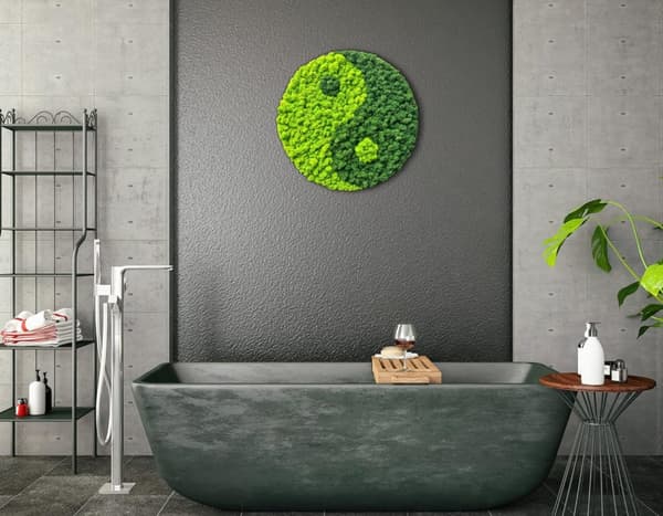 Moss Billede Rund dekoration Stue Soveværelse Badeværelse Vægdekoration Moss Living Bevaret 50 cm Yin Yang Grøn