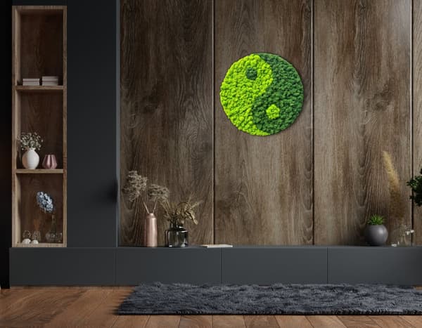 Moss Billede Rund dekoration Stue Soveværelse Badeværelse Vægdekoration Moss Living Bevaret 50 cm Yin Yang Grøn
