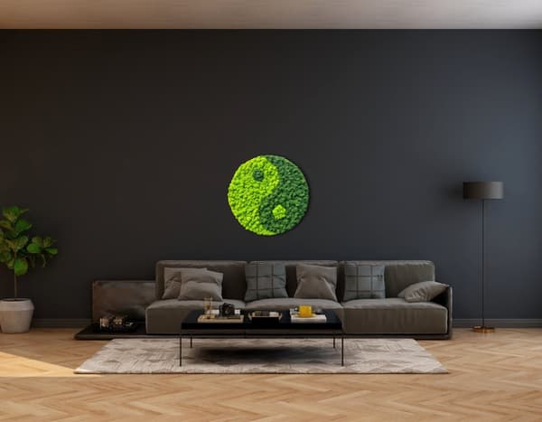 Moss Billede Rund dekoration Stue Soveværelse Badeværelse Vægdekoration Moss Living Bevaret 50 cm Yin Yang Grøn