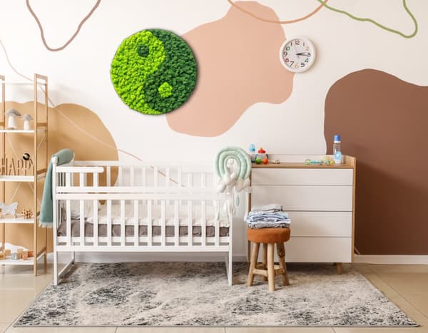 Moss Image Round Decoration Stue Soveværelse Badeværelse Vægdekoration Moss Living Bevaret 60cm Yin Yang Green