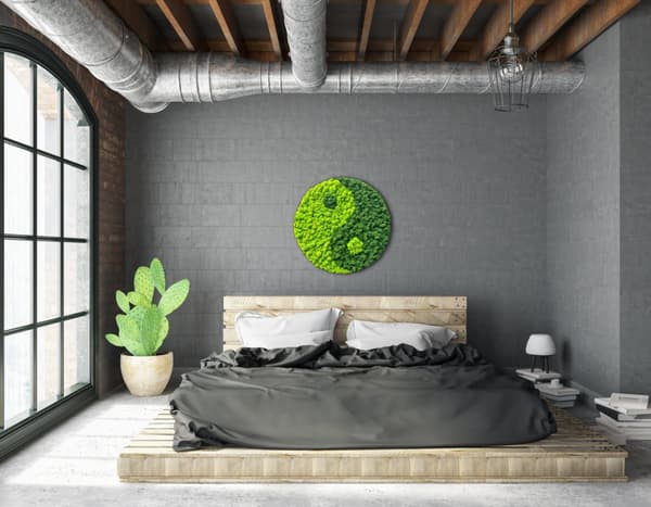 Moss Image Round Decoration Stue Soveværelse Badeværelse Vægdekoration Moss Living Bevaret 60cm Yin Yang Green