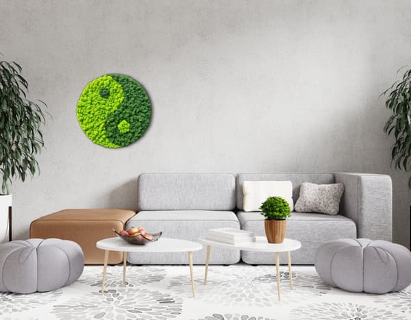 Moss Billede Rund dekoration Stue Soveværelse Badeværelse Vægdekoration Moss Living Bevaret 100 cm Yin Yang Grøn