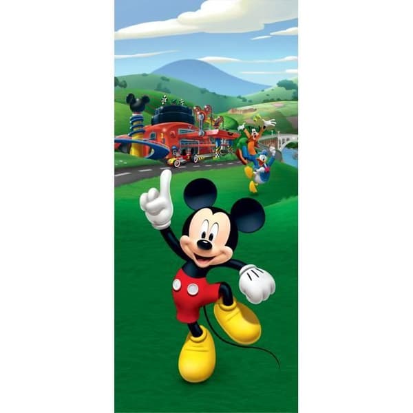 Dörraffisch Musse Pigg och hans vänner Donald och Pluto från Disney - Grön - 90x202 CM