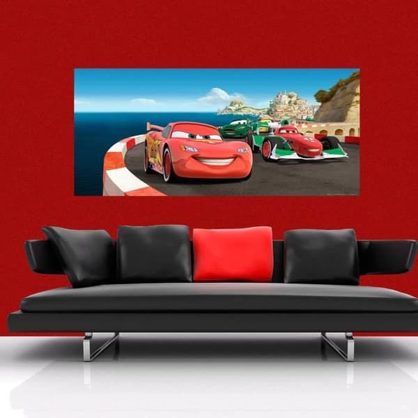 Gigantisk affisch - Disney - Bilar på bana - H 90 x L 202 cm - Mångfärgad - Lätt att sätta upp