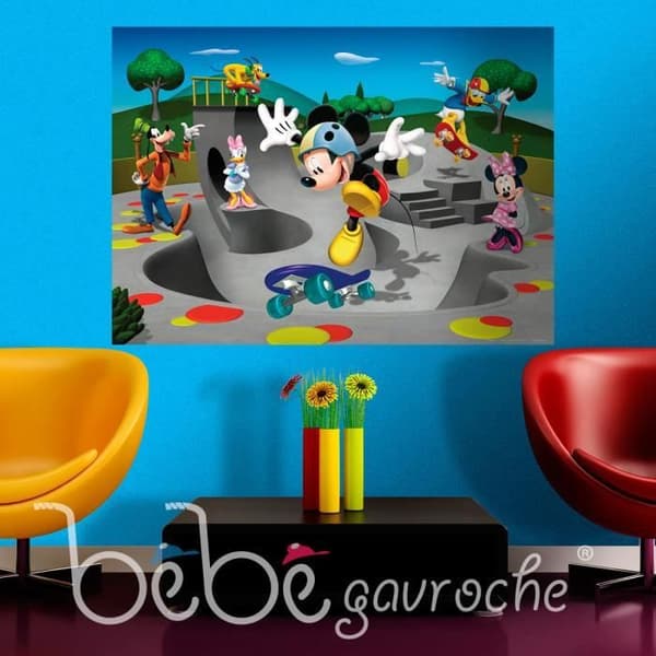 Poster XXL - Disney - Mickey Mouse - Temat Skate Park - H 115 x L 160 cm - Tvättbar