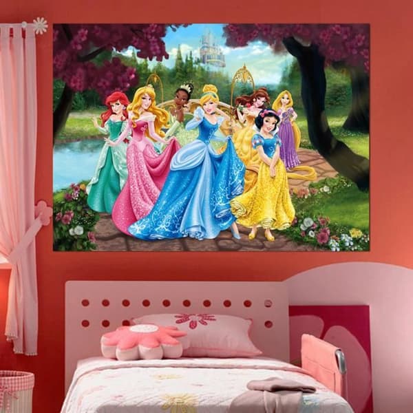 XXL Disney Princess Poster - Slott - Askungen - Aurora - Belle - Rapunzel - Tiana - Snövit