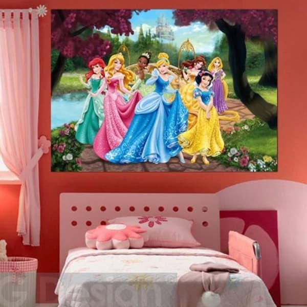 XXL Disney Princess Poster - Slott - Askungen - Aurora - Belle - Rapunzel - Tiana - Snövit